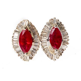 14k White Gold, Ruby and Diamond Earrings