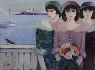 LEVIER, Charles. Oil on Canvas. Three Women on a