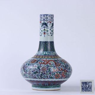 A Chinese Doucai  ‘Chi Dragon’ Floral Porcelain Bottle Vase 