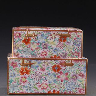 A Chinese Famille Rose Floral Porcelain Box And Cover