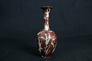 Red Glaze and Shadow Celadon Porcelain Long Neck Vase