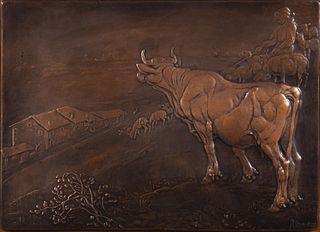 Renato Brozzi (Traversetolo 1885-1963)  - Landscape with ox