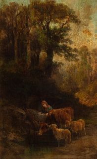 S. Mazza (Scuola italiana seconda metà del XIX secolo) - Shepherdess making the animals water