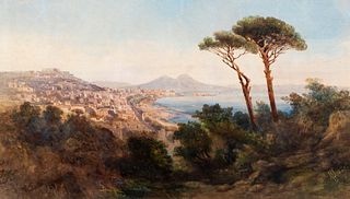Giovanni Giordano Lanza (Napoli 1827-1889)  - View of Naples from Posillipo
