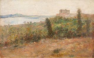 Filippo Mola (Civitavecchia 1849-Brescia 1918)  - Bracciano, view of the lake with the Orsini-Odescalchi castle