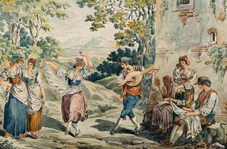 Scuola romana, prima metà del secolo XIX - Peasant dance in the Roman countryside