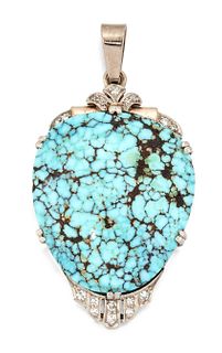 AN EARLY 20TH CENTURY TURQUOISE AND DIAMOND PENDANT, the of