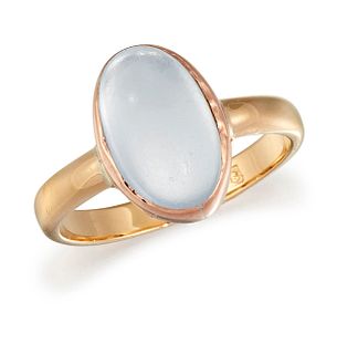 A 9CT MOONSTONE RING, the oval moonstone cabochon, collet m