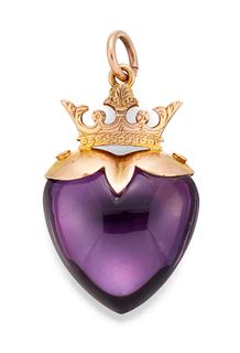 A VICTORIAN AMETHYST HEART PENDANT, the polished amethyst h
