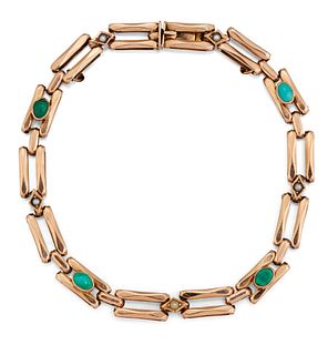 A ROSE GOLD TURQUOISE AND SEED PEARL BRACELET, the rectangu