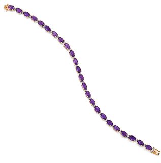 A 9CT AMETHYST AND DIAMOND BRACELET, the oval amethysts, cl