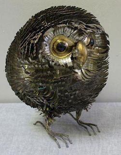 Vintage Mixed Metal Owl Sculpture.