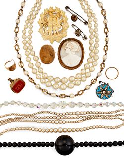 A COLLECTION OF 19TH CENTURY AND LATER JEWELLERY, to includ