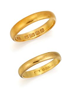 TWO 22CT WEDDING BANDS, sizes R and N, (7.8g)