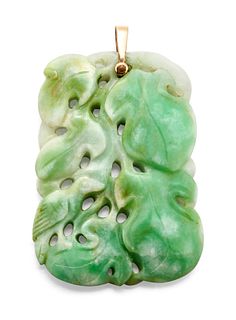 A CHINESE CERTIFIED CARVED JADE PENDANT, the rectangular ja