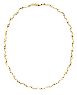 A DIAMOND NECKLACE, the fancy 'S' shape links, with bead sp