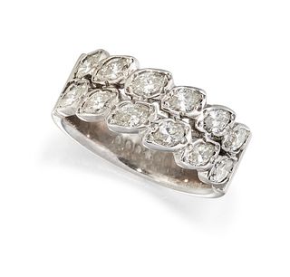AN 18CT WHITE GOLD AND DIAMOND RING, half set with two rows