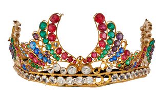 A PASTE TIARA AND A QUANTITY OF COSTUME JEWELLERY, the poly