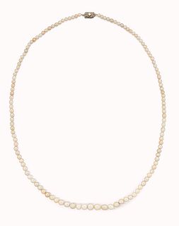 A CERTIFIED NATURAL SALTWATER PEARL NECKLACE WITH DIAMOND C