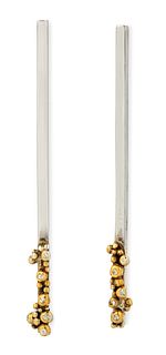 A PAIR OF CONTEMPORARY SILVER AND GOLD PLATED EARRINGS, the
