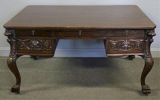 Victorian Mahogany Carved Desk Raised on Claw