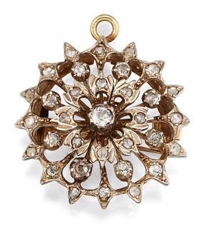 A LATE VICTORIAN DIAMOND BROOCH/PENDANT, the round brooch s