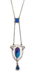 AN EARLY 20TH CENTURY SILVER AND ENAMEL PENDANT BY CHARLES 
