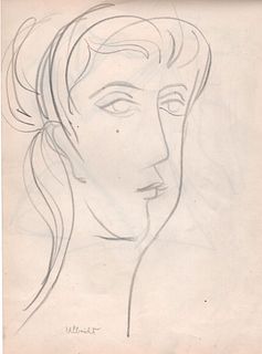 John Ulbricht pencil drawing on paper - Head of Woman - c.1946 -Courtesy King Art