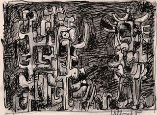 Abstract Group of Figures Ink Drawing: John Ulbricht 1946