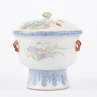 20th c. Republic Chinese Porcelain Famille Rose Warming Dish