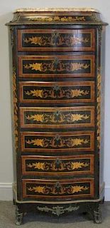 Marquetry Inlaid, Bronze Mounted & Marble Top