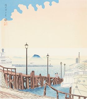 Tokuriki Tomikichiro "Evening Scene at Hama-Otsu" Japanese Woodblock Print