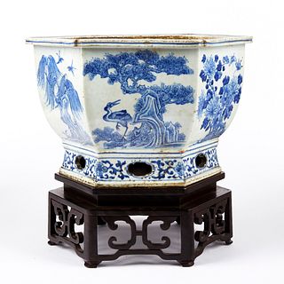 Early 19th c. Chinese Porcelain Jardiniere w/ Stand