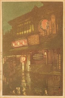 Hiroshi Yoshida "Night in Kyoto" Japanese Woodblock Print