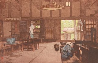 Hiroshi Yoshida "Farm House" Japanese Woodblock Print