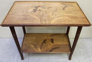 GALLE. Signed Art Nouveau Inlaid Table.