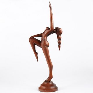 Jose Pinal Female Nude Dancing Mexican Wood Sculpture