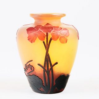 DeVez French Cameo Art Glass Flower Vase Signed