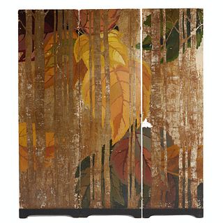 Art Deco 3-Panel Painted Wood Room Screen