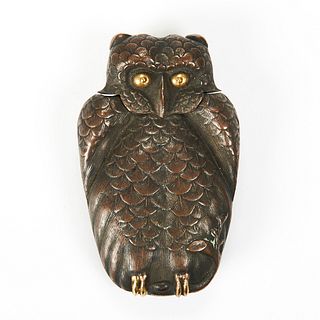 19th c. Copper Figural Owl Match Safe
