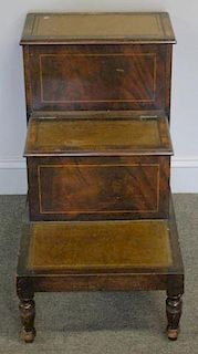 Antique Mahogany Leather Top Library Steps.
