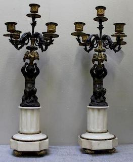 Pair of Quality Bronze and Marble Putti Form
