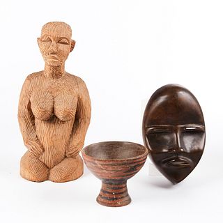 Grp: African Carved Wooden Objects - Mask Bowl Sculpture