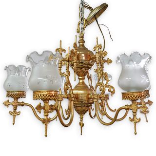 Vintage Gilt Brass and Glass Chandelier