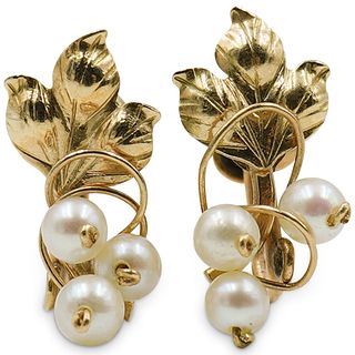 14 Karat & Natural Pearl Earrings