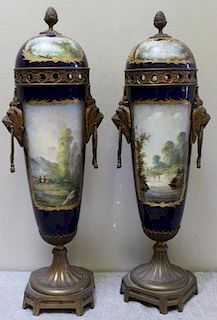 Pair of Cobalt & Paint Decorated Sevres Porcelain