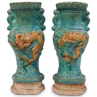 Antique Chinese Fahua Pottery Vases