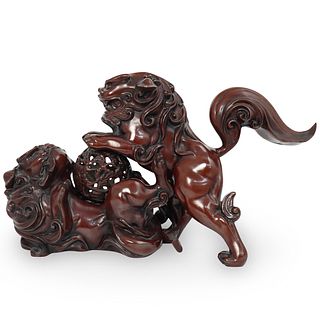 Antique Japanese Foo Dogs Bronze Sculpture
