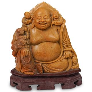 Vintage Soapstone Smiling Buddha Sculpture