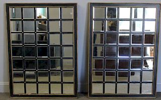 Pair of Lacquered & Gilt Window Pane Mirrors.
